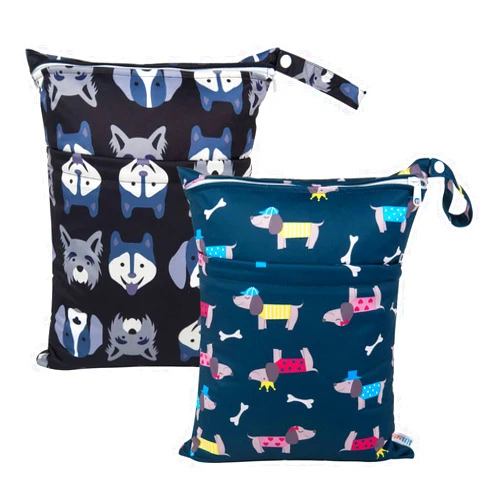 ALVABABY 2pcs Cloth Diaper Wet Dry Bags Waterproof Reusable with Two Zippered Pockets Travel Beach Pool Daycare Soiled Baby Items Yoga Gym Bag for Swimsuits or Wet Clothes L93107