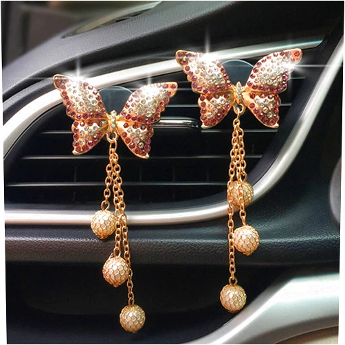 CLUOCKY 2Pcs Car Air Vent Clip,Bling Crystal Butterfly Pandent Car Air Vent Clips,Car Air Conditioning Outlet Clip Decorative,Rhinestone Car Decoration for Women Interior Decor Bling Car Accessories