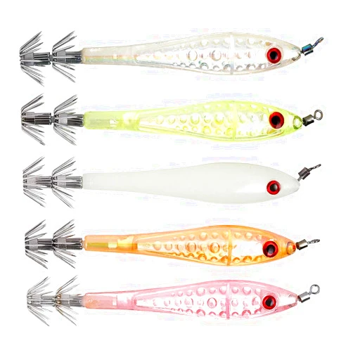 OriGlam 5pcs Luminous Squid Jigs Hook Fishing Lures Baits, Shrimp Prawn Tackle Hooks Lure, Stainless Steel Squid Hooks Glow in Dark for Saltwater Fishing Octopus Cuttlefish Hook Set