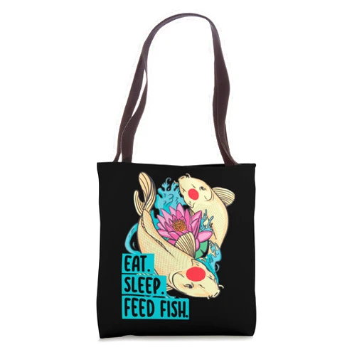 Japanese Koi Fish Lover Gifts & Stuff Eat Sleep Feed Fish Funny Japanese Koi Carp Fishkeeping Tote Bag