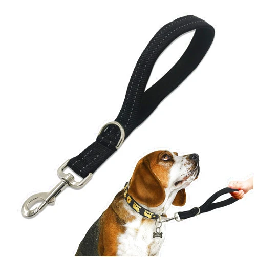 Cover Geny Short Traffic Dog Leash, Heavy Duty Padded Handle Dog Training Standard Leashes, Nylon Anti Pull Tangle-Free for Chew Proof and Reflective, Short Line Dog for Small, Medium and Large Dogs 1 FT Black