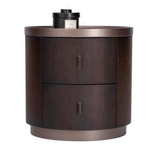 UPGENT Night Stand,Round Nightstand,Small Bedside Table,Side Table,Bedroom Furniture,Extra Narrow Storage Bedside Furniture,Solid Wood Nightstand with 2 Drawers for Bedroom,Living Room(40x40x48cm)