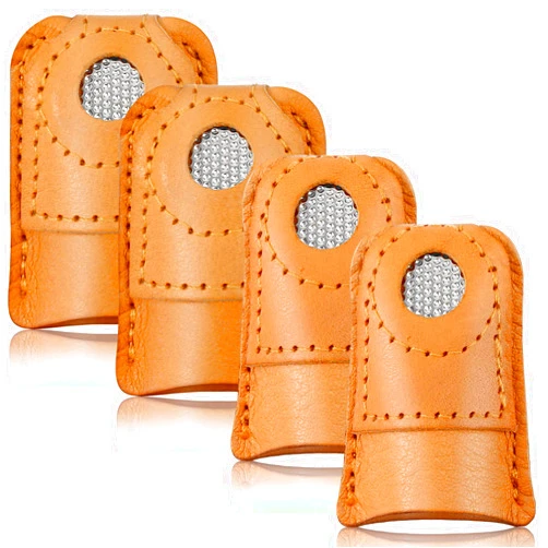 WILLBOND 4 Pieces Leather Thimble Hand Sewing Thimble Finger Protector Thimble Finger Pads for Knitting Sewing Quilting Pin Needles Craft Accessories DIY Sewing Tools, 2 Sizes