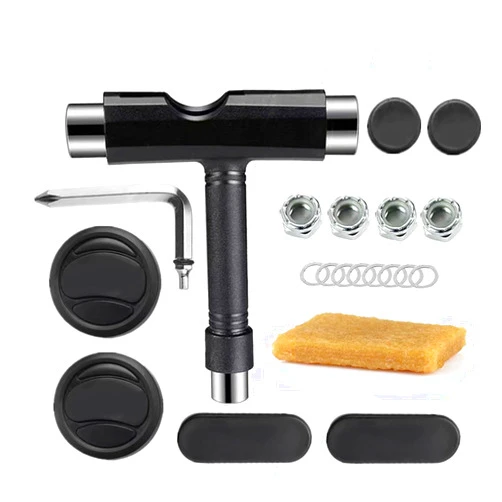 WENGINS Skate Tool All-in-1, Skate Tools with T-Type Allen Key and L-Type Phillips Head Wrench Screwdriver and Replacement Longboard Gloves Slide Pucks Set