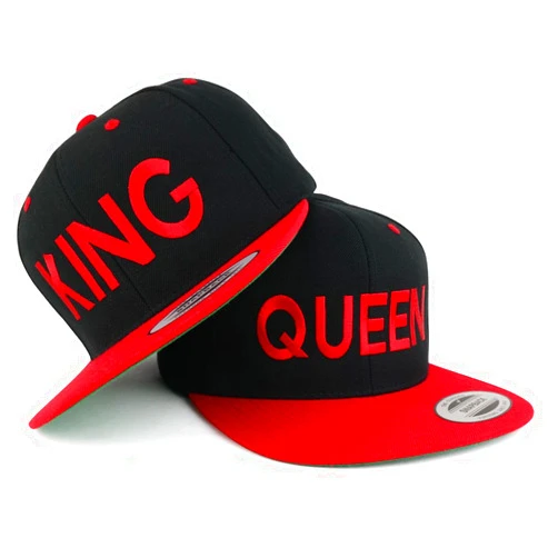 Trendy Apparel Shop King and Queen Two Tone Embroidered Flat Bill Snapback Cap - 2pc Set