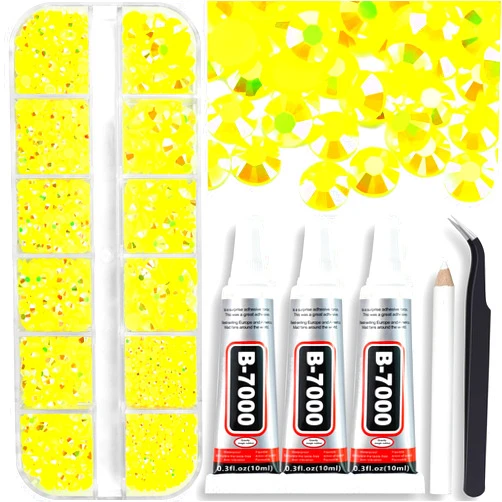 Towenm B7000 Jewelry Adhesive Glue with Rhinestones for Crafts, 4000PCS Flatback Rhinestones Gems with Clear Glue for Clothing Fabric Shoes Bedazzling