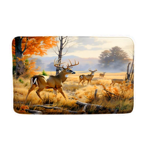 HUSPWP Fall Forest Deer Bath Mat Rustic Cabin Moose Hunting Autumn Nature Scenery Elk Wildlife Camping Wild Animal Country Microfiber Memory Foam Home Office Bathroom Shower Mat Kitchen Rug