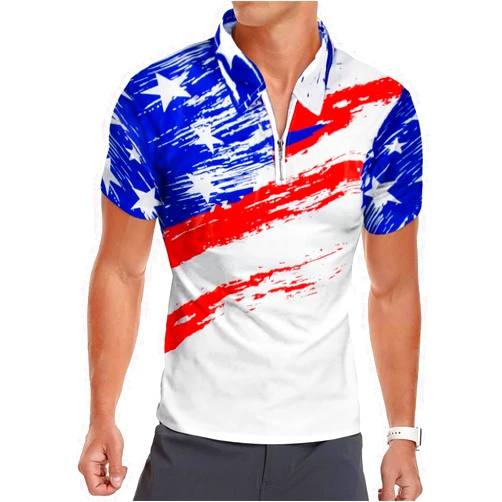 FAYALEQ Men’s American Flag Polo Patriotic Shirt 4th of July USA Flag T-Shirt Independence Day Shirts Patriotic Tees Top Golf Tee