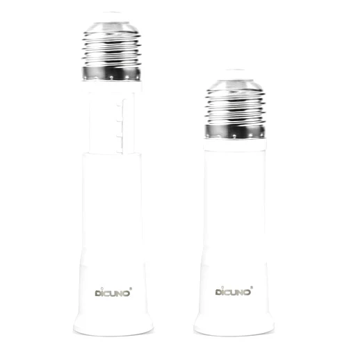 DiCUNO E26 3.15-4.13Inch/8-10.5CM Extension Flexible Socket Extender Adapter, E26 to E26 Edison Screw Converter, Light Socket Extender, Lamp Bulb Socket Extension, 2-Pack