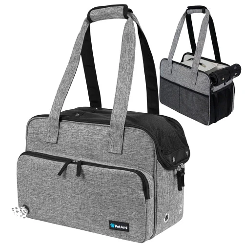 PetAmi Small Dog Purse Carrier, Soft-Sided Pet Carrier Bag with Pockets, Portable Puppy Cat Travel Handbag Tote, Airline Approved Breathable Mesh, Poop Bag Dispenser, Sherpa Bed, Max 18 lbs, Gray