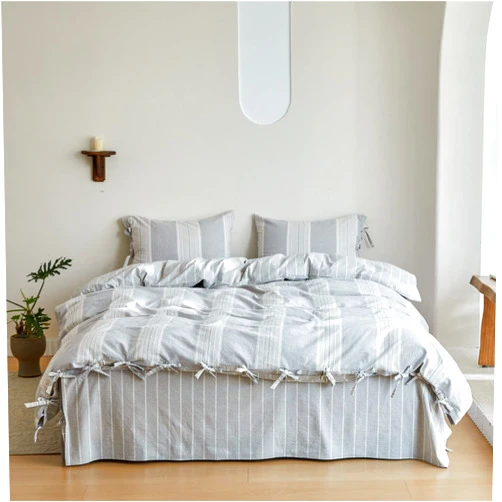 BISELINA Striped Duvet Cover Set 3pcs 100% Washed Cotton Linen Like Textured with Bowknot Bow Ties Strap Reversible Breathable Soft Comfy Chic Yarn Dyed Bedding (King, Grey)