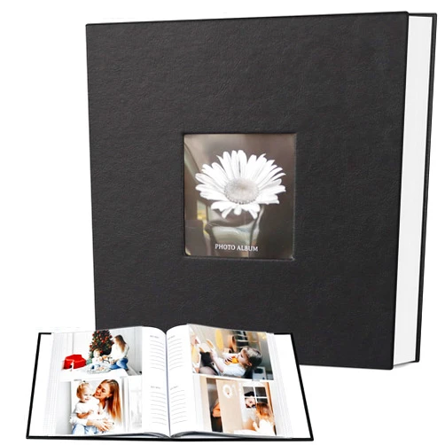 Popotop Photo Album 4x6 200 Photos with Writing Space, Leather Cover Album with Display Picture Window, Photo Book for Wedding Family Baby Gift
