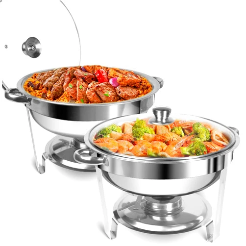 Dervitpas Dervipas 2 Pack 5QT Chafing Dish Buffet Set, Stainless Steel Round Chafers for Catering with Glass Viewing Lid & Lid Holder, Buffet Servers and Warmers Set for Parties Catering and Dinners