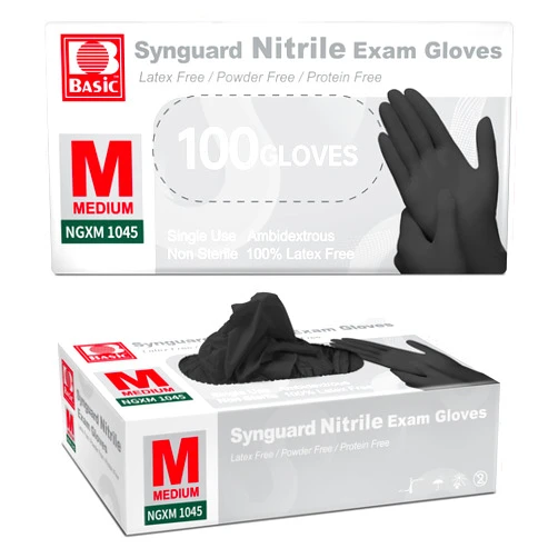 Supmedic Basic Nitrile Exam Gloves, 5.5 Mil Heavy-Duty Powder-Free Food Safe Clean Medical Disposable Glove Black 100Pcs