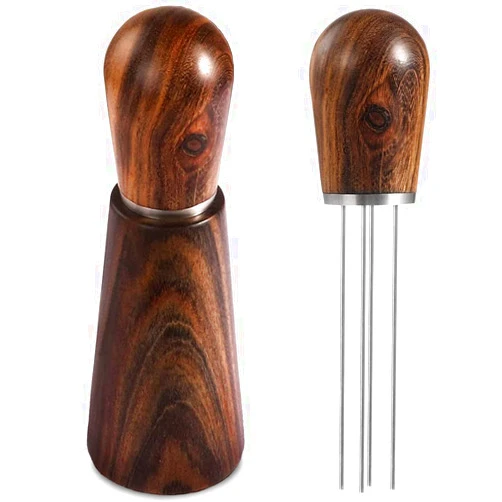 COFFILTRO. Espresso Coffee Stirrer Natural Wood Handle and Stand Needle Type Distribution WDT Tool - Black Waknut Wood