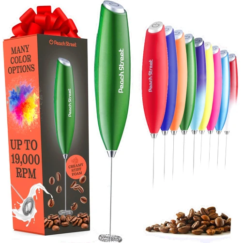 Peach Street Powerful Handheld Milk Frother, Mini Milk Foamer, Battery Operated (Not included) Stainless Steel Drink Mixer for Coffee, Lattes, Cappuccino, Frappe, Matcha, Hot Chocolate.