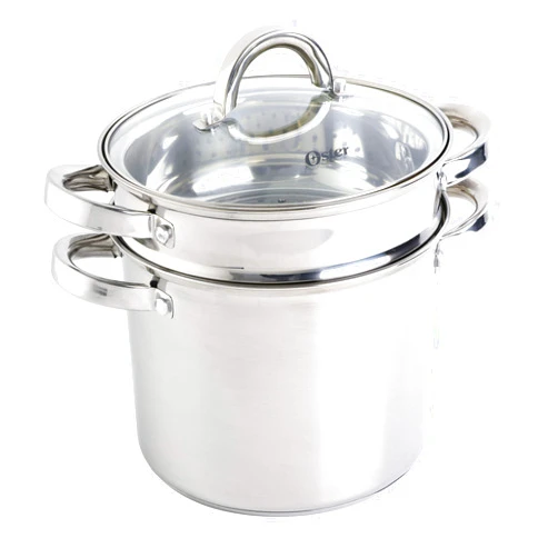 Oster Sangerfield Stainless Steel Cookware 5-Quart Pasta Pot Set w/Steamer, Basket & Lid