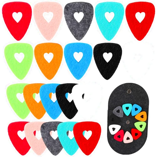 Mozeat Lens 20 Pieces Felt Ukulele Picks Heart Hollow Easy Grip Felt Picks with Holder Case Multicolored Cute Ukulele Picks for Guitar Bass Music Instruments