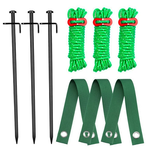 Kingsyard Heavy Duty Tree Stake Kit, 3 Pcs 12 Inch Steel Tree Stakes and Supports for Young Trees Against Bad Weather, Leaning Tree Straightening Kit with 3pcs Tree Straps & 3pcs 13ft Anchor Ropes