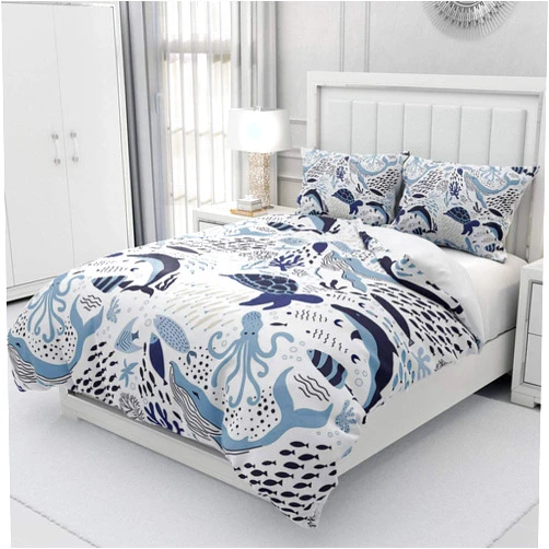 Erosebridal Turtle Bedding Sets Full White Blue Whale Decor Teen Duvet Cover Set,Octopus Pattern Ocean Theme Comforter Cover Set Underwater Children Comforter Cover for Adult Kids Girls Boys