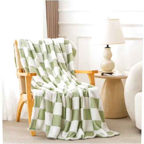 Jungle Star Cherkered Throw Blanket, Sage Green Soft Cozy Fluffy 90