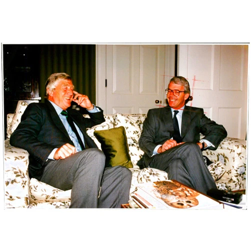 Vintage photo of Sir John Major with michael parkson.