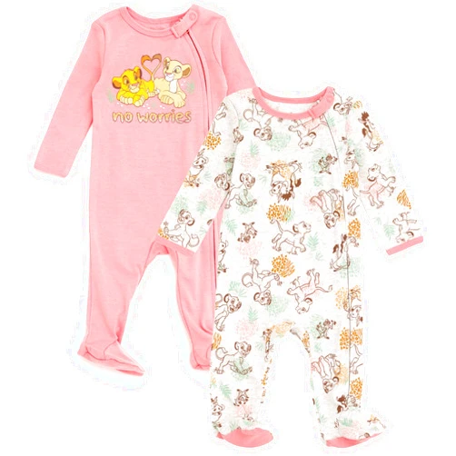 Disney Minnie Mouse Princess Classics Lion King Baby Girls 2 Pack Zip Up Sleep N' Plays Newborn to Infant