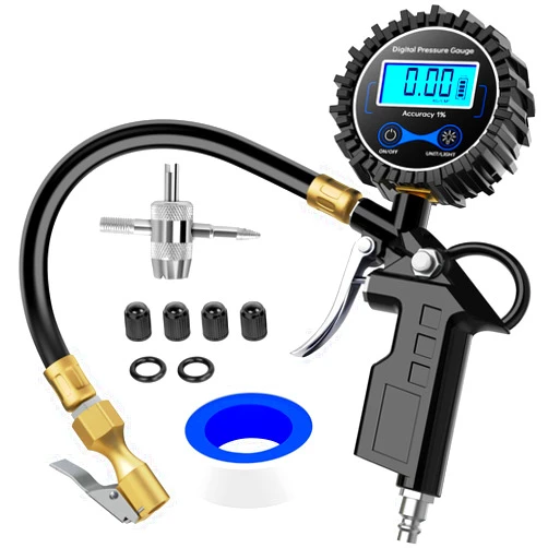 Nilight 50026R Digital Tire Inflator Pressure Gauge,250 PSI Air Chuck and Compressor Accessories Heavy Duty with Rubber Hose and Quick Connect Coupler for 0.1 Display Resolution