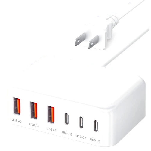 BOVICAS USB C Charger Block, 100W GaN 6 Port PD USB C QC USB A Wall Charger Adapter Plug Cube, Super Fast Type C Charging Station Hub for iPhone 16 15 14 13 12 Pro Max iPad Samsung Pixel 5ft Extension Cord