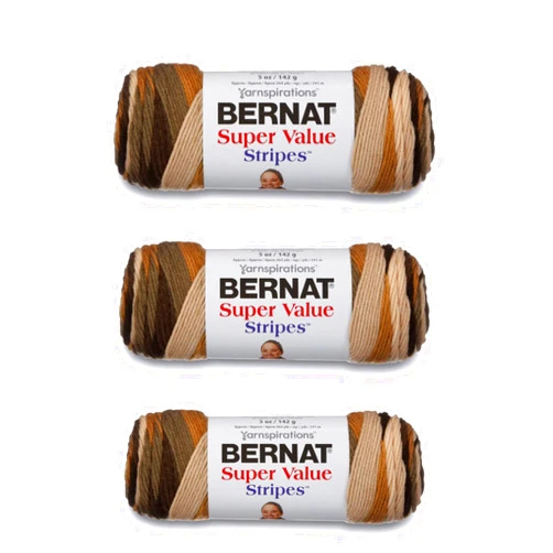 Bernat Super Value Yarn, 5oz, Beachwood Stripes 3 Count