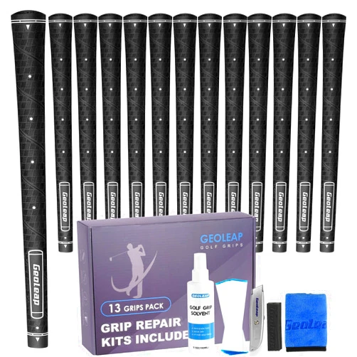 Geoleap Golf Grip Set of 13- Grips with 15 Tapes and Grips with All Repair Kits for Choice,Memory Point assists Hand Placement,Premium Rubber Golf club Grips with Corrugated Textured Control Technology.