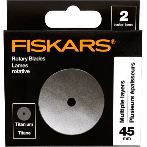 Fiskars 45mm Titanium Rotary Blades (2 Pack) - Rotary Cutter Blade Replacement - Crafts, Sewing, and Quilting Projects - Grey