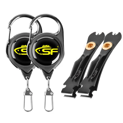 SF 2Packs 3 in 1 Fly Fishing Nipper Knot Tying Tool Black Stainless Steel Fly Line Cutter Fishing Clippers with Zinger Retractor for Fly Fishing Tapered Leader Tippet Line