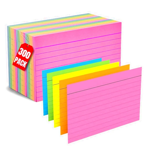 1InTheOffice Ruled Neon Index Cards 3x5, Ruled Index Cards, Assorted Neon Color, 300 Pack