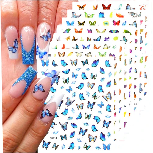 NEWSPIED 8 Sheets 3D Butterfly Nail Art Stickers Spring Summer Nail Decals Self-Adhesive Colorful Fairy Butterfly Stickers Pink Blue Purple Butterflies Design Nail Stickers for Women Girls DIY Nails Supplies