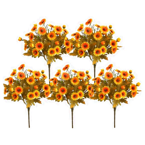 Migokrust 5 Pcs Simulation Daisy Flowers Bouquets(100 Silk Flowers) for Home Party Office Wedding Meeting Reception Table Decoration,Bulk High-end Lifelike Artificial Flowers Decor Pack[Daisy-Yellow]
