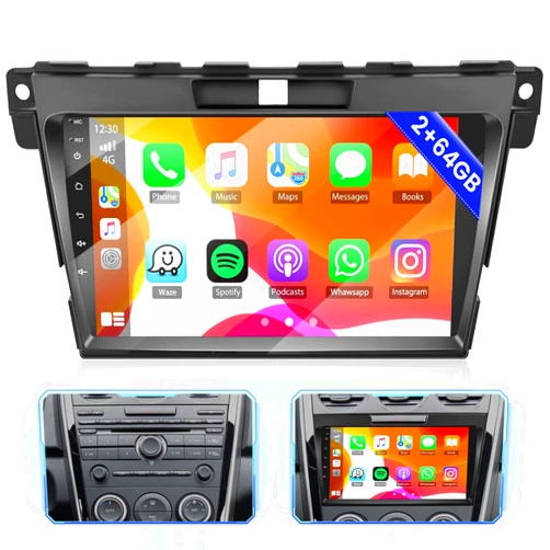 Hikity 2GB+64GB for Mazda CX7 2006-2012 Android 13 Car Stereo with Wireless Carplay Android Auto, 9 inch Touchscreen Car Radio Support GPS Navigation WiFi BT HiFi FM EQ
