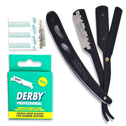 Equinox International Equinox Professional Straight Edge Razor with 100 Single Derby Straight Razor Blades-Barber Straight Razor-Close Shaving Men's Manual Shaver-Disposable Straight Razor Blades-Straight Razor Kit