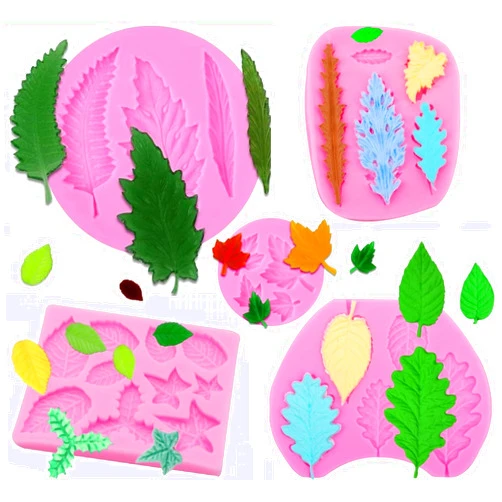 ELINKA Leaf Silicone Fondant Mold,Maple Leaf Candy Mold 5 Pcs for Cupcake Topper Chocolate,Sugar Craft Cake Decoration, Leaf Shape Resin Mold for Fall Harvest Thanksgiving Halloween DIY Leaves Decor