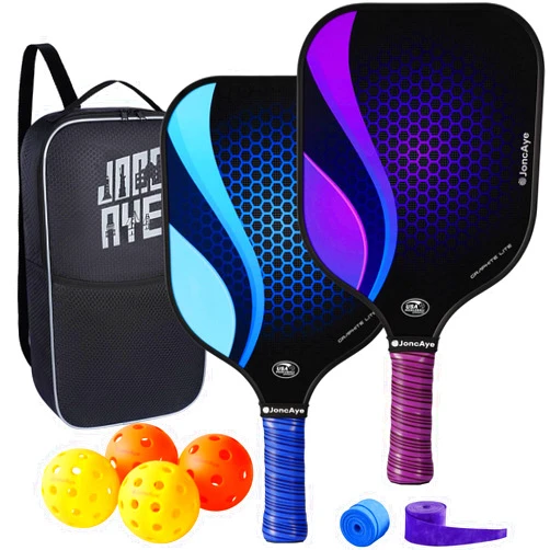 JoncAye Pickleball-Paddles-Set of 4 or 2 Rackets with Balls and Bag, USAPA Approved Pickle-Ball Equipment with Accessories, Fiberglass Graphite Pickleball Racquet Set for Men, Women, Kids, Adults