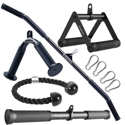Kinglotus Home Gym Cable Machine Accessory Set:39inch Lat Pull Attachment, Straight Pull Down Bar,V Shaped Bar Triceps Rope Double D Handles. weight machine accessories to enhance your fitness results