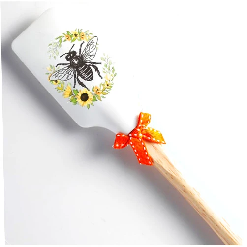 HuJiao-Zi Queen Bee Cute Silicone Spatula, Wooden Handles With Bow,Modern Farmhouse Kitchen Decor,for Chef, Bakers, Baking Lovers Kitchen Supplies Housewarming Gifts