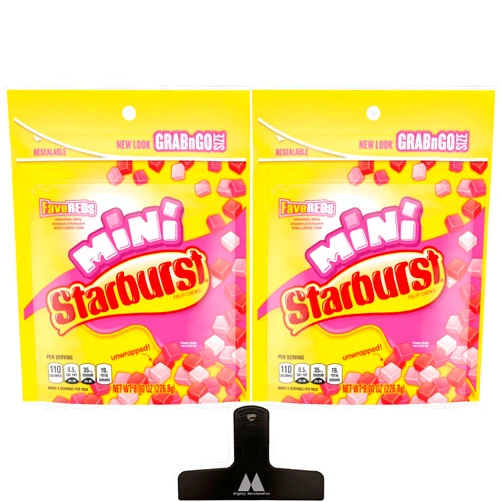 Mighty Merchandise Starburst Minis FaveREDS Fruit Chews Candy - 2 Pack - 8 Ounce Bags - With Mighty Merchandise Bag Clip