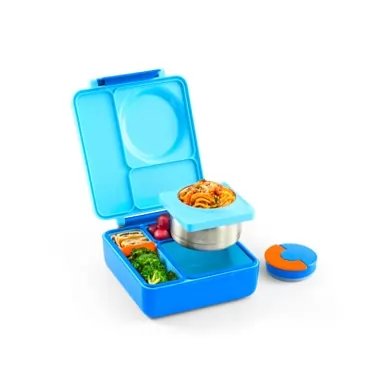 OmieBox Bento Box for Kids - Insulated Bento Lunch Box with Leak Proof Thermos Food Jar - 3 Compartments, Two Temperature Zones (Sky Blue) (Single) (Packaging May Vary) One Size