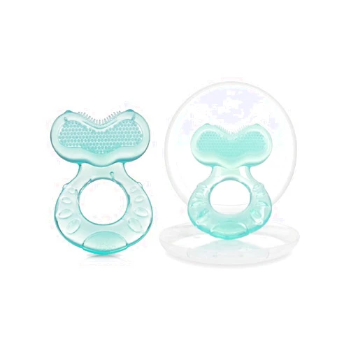 Nuby Silicone TeeThe-EEZ Teether with Bristles, Includes Hygienic Case, Aqua (Count of 2)…