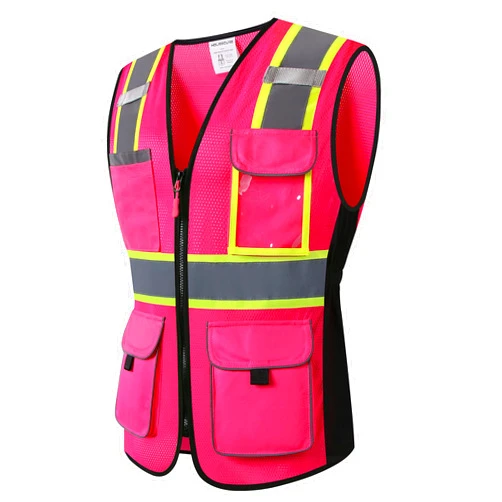 HoliSecure Safety Vest for women, Hi vis Reflective Lady Work vest With 9 Multi Pocket And Zipper