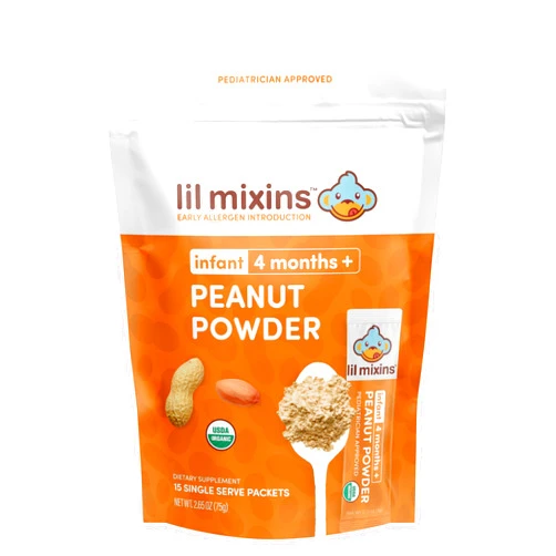 Lil Mixins Early Allergen Introduction, Peanut | Stage 1-3, for Ages 4 Mo -12 Mo. | Individual Packets, 2 Month Supply