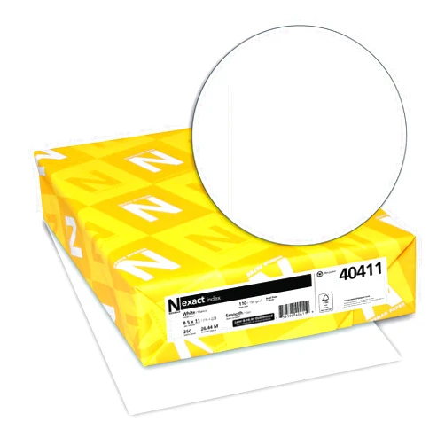 Neenah Paper Exact Index Card Stock, 94 Bright, 110 lb Index Weight, 8.5 x 11, White, 250/Pack