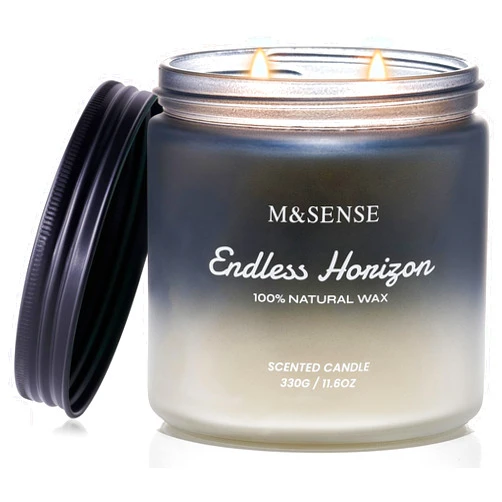 M&SENSE Endless Horizon - Cedar Vetiver Scented Candles for Men, 2 Wick Large Natural Soy Candle 11.6oz 70 Hours Long Lasting, Black Luxury Manly Candles Home Fragrance Valentines Day Gifts for Him