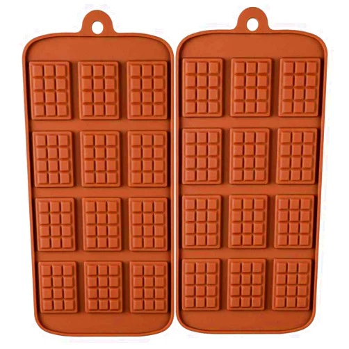 POPBLOSSOM 2 Pack 12-Cavity Silicone Mini Rectangle Thin Waffle Chocolate DIY Mold Break-Apart Chocolate Chip